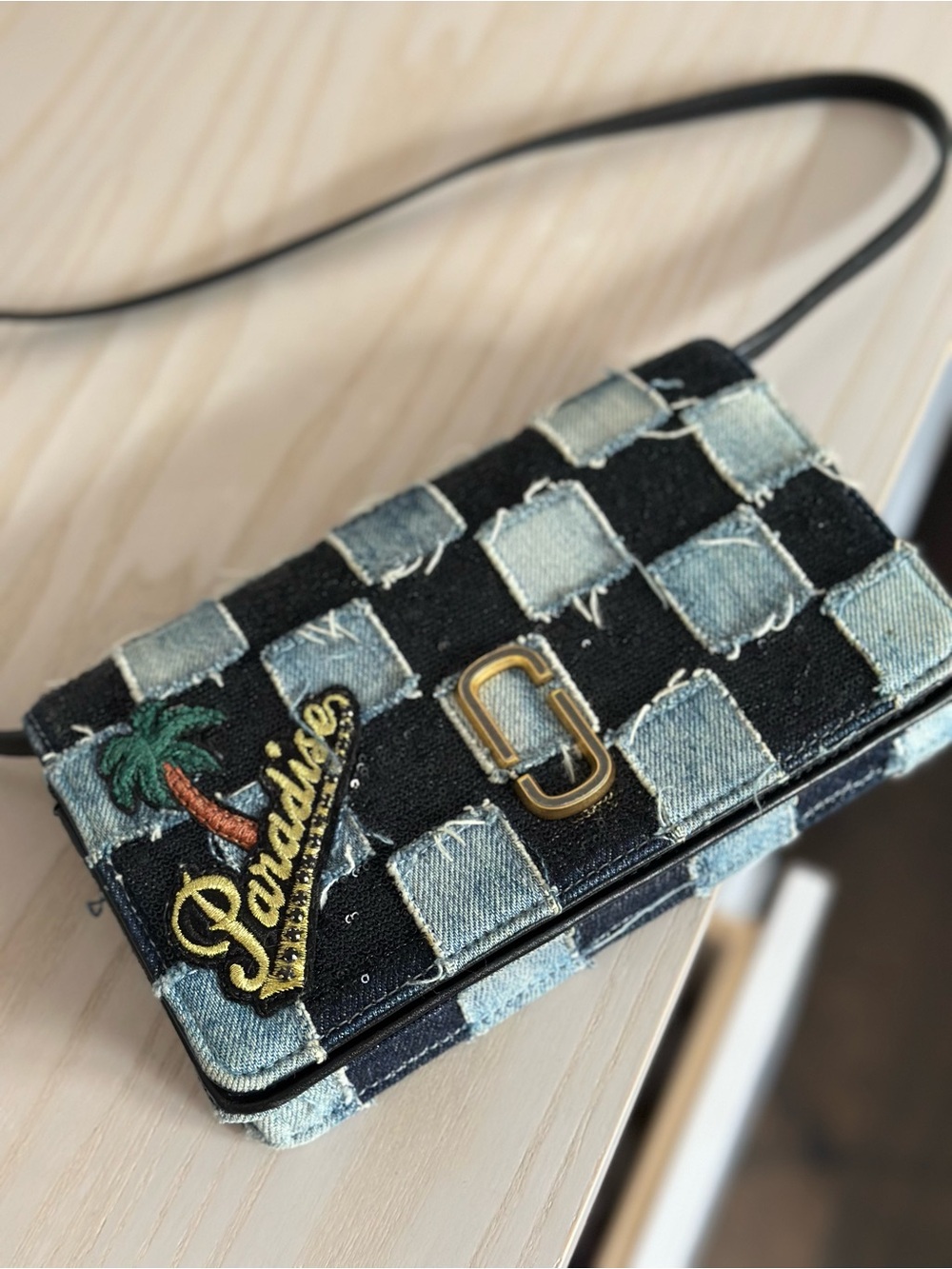 Marc Jacobs Blue Denim Biker Patchwork Shoulder Paradise Crossbody Bag